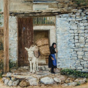 Old Woman with Burro, oil on canvas, 24x24