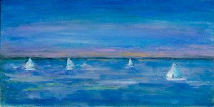 Regatta, oil on poster board, 5.0x9.5